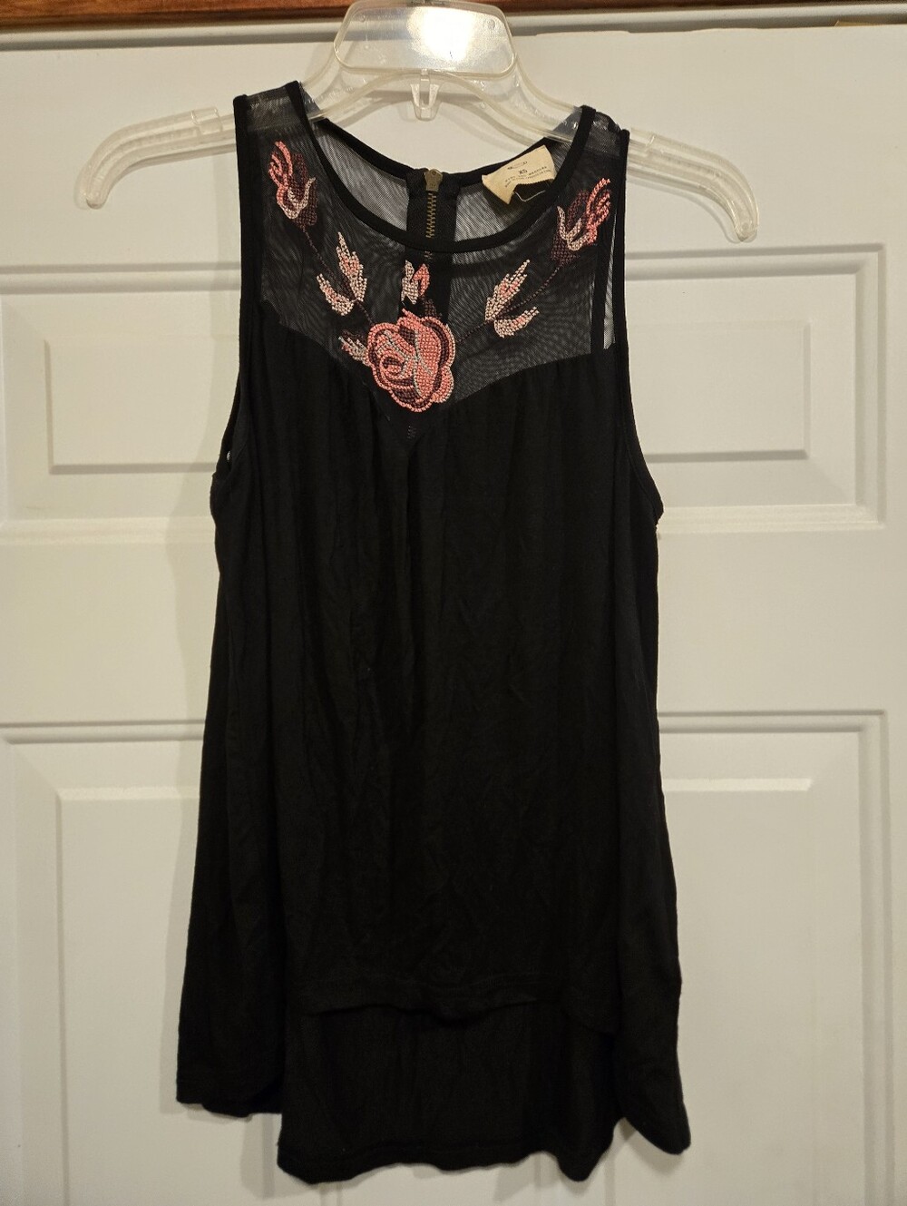 Pins And Needles Anthropologie Black Sleeveless Mesh Neckline Flower XS